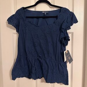 Democracy Navy Eyelet Blouse